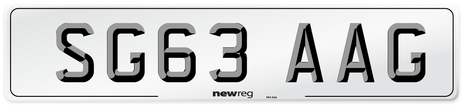 SG63 AAG Number Plate from New Reg